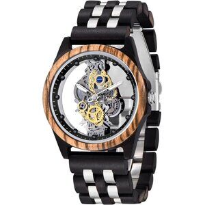 Men's Black Brown 1 Lightweight Wooden Analog Quartz Deployment Closure Watches